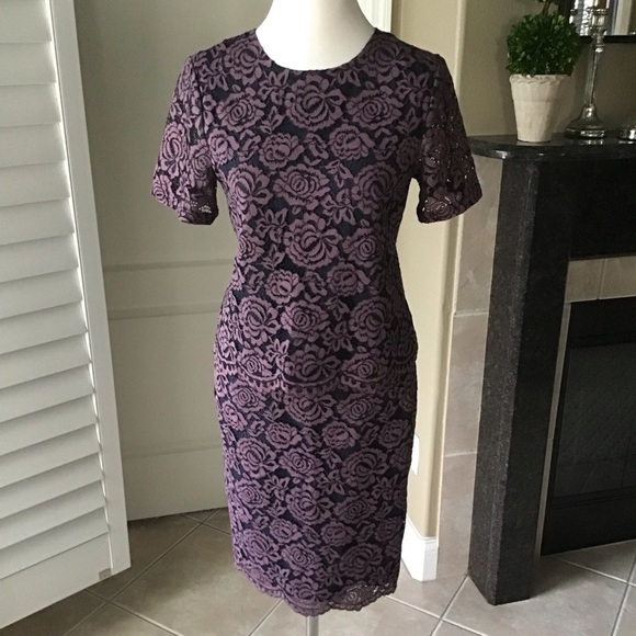 NEW Ann Taylor Dress SZ 2/XS 2-PC Top Skirt Navy Lavender Floral Lace Overlay - Picture 2 of 15